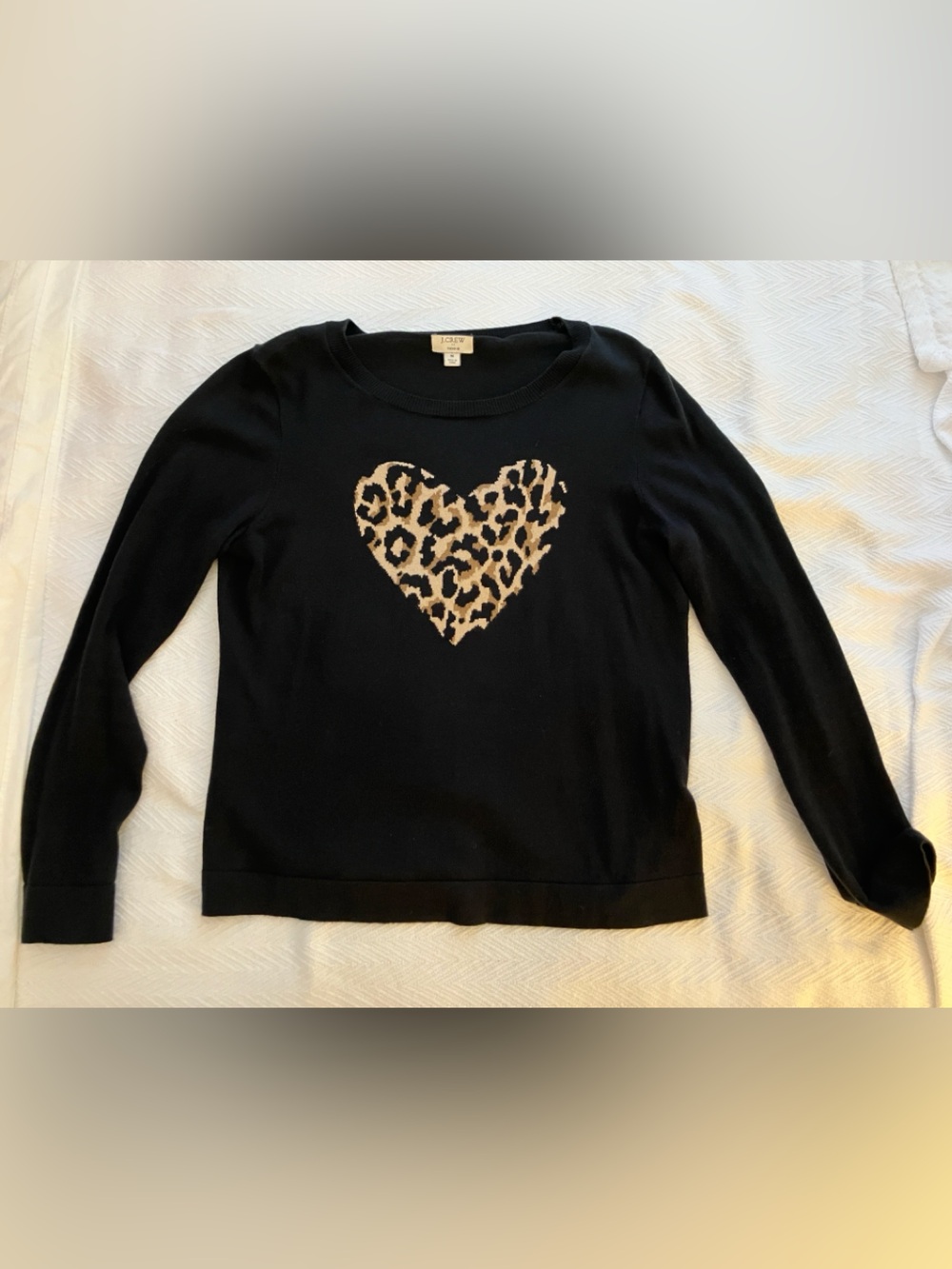 J. Crew Factory Teddie Sweater with Leopard Heart Motif